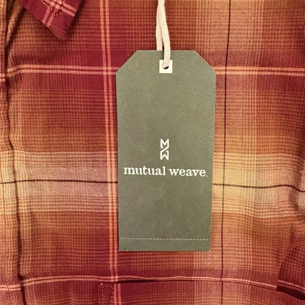 Mutual Weave Mens Plaid Button Up Shirt Size M Tall Short Sleeve Classic NWT $48